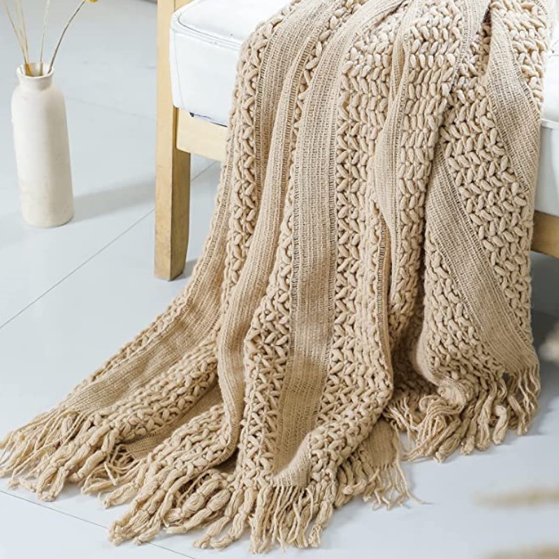 Nordic Crocheted Khaki Blanket - Wool Blanket Herringbone review and price