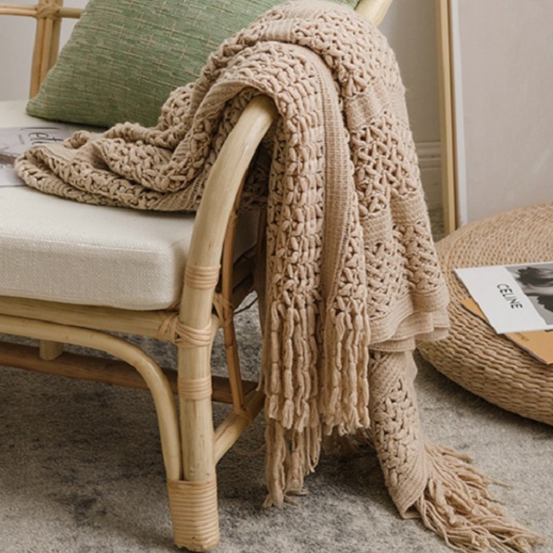 Nordic Crocheted Khaki Blanket - Wool Blanket Herringbone review and price