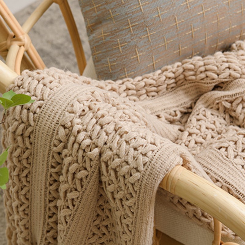 Nordic Crocheted Khaki Blanket - Wool Blanket Herringbone review and price
