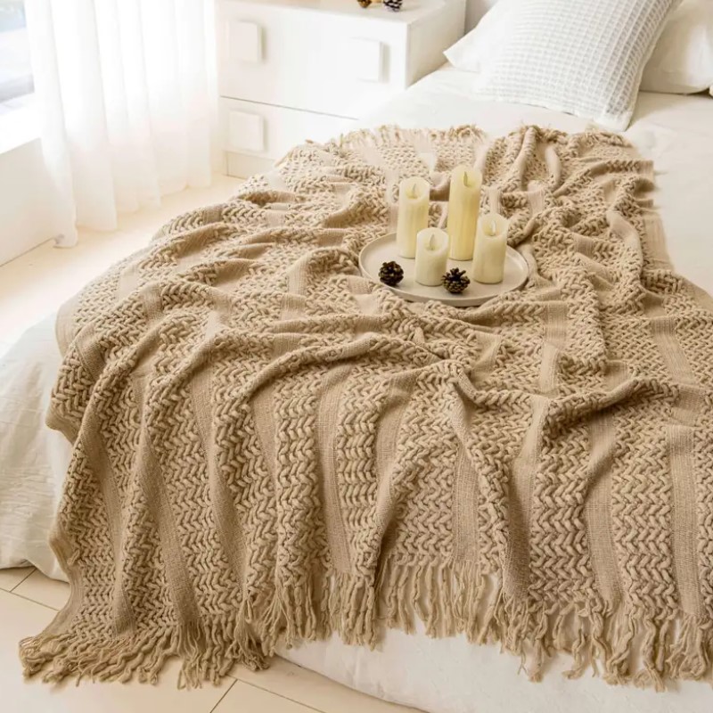 Nordic Crocheted Khaki Blanket - Wool Blanket Herringbone review and price